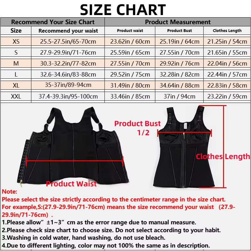 Shapewear Women Fajas Waist Trainer Tummy Control Vest Body Shaper 17 Steel Bones 3-Row Hooks Zipper Adjustable Strap