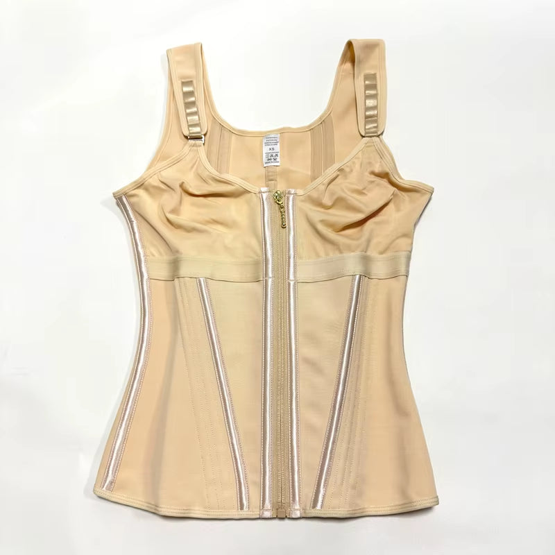 Shapewear Women Fajas Waist Trainer Tummy Control Vest Body Shaper 17 Steel Bones 3-Row Hooks Zipper Adjustable Strap