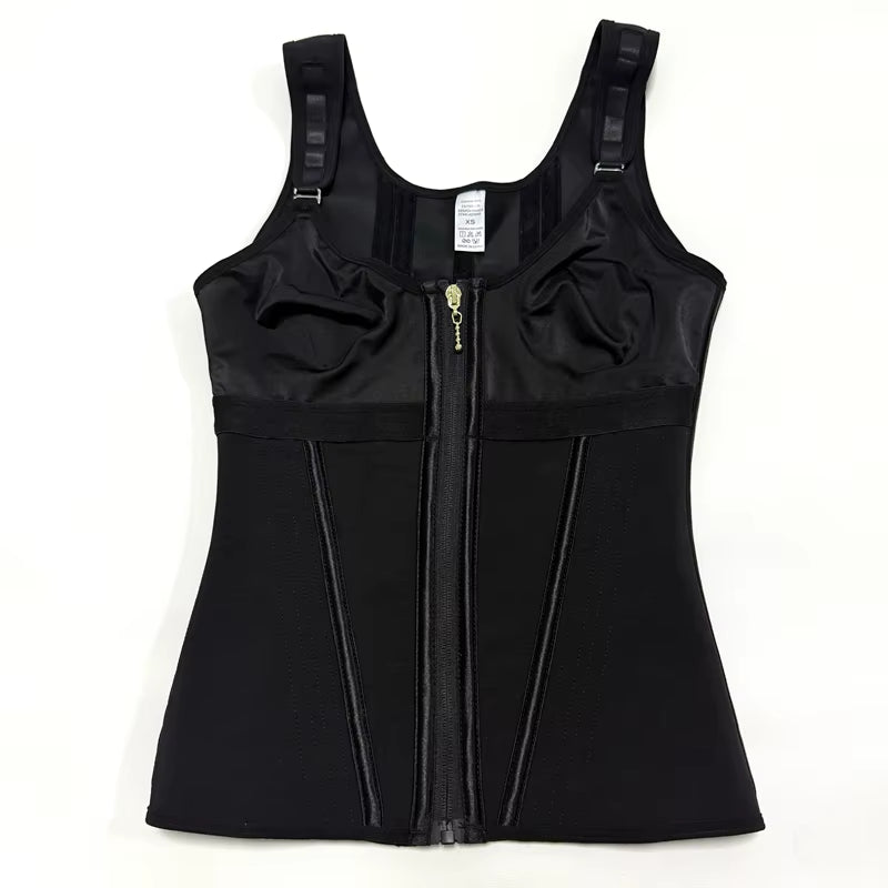 Shapewear Women Fajas Waist Trainer Tummy Control Vest Body Shaper 17 Steel Bones 3-Row Hooks Zipper Adjustable Strap