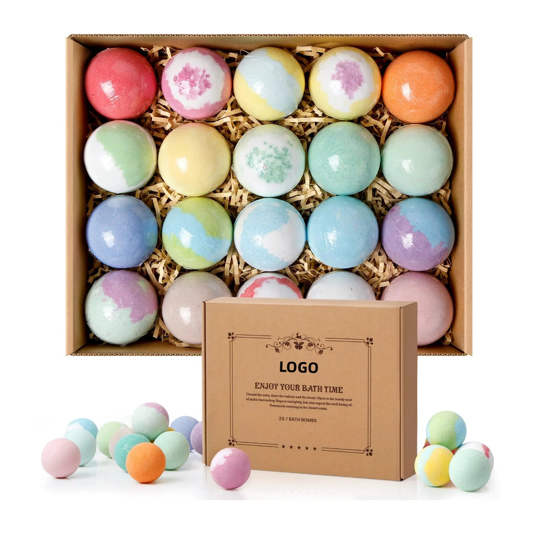Indulge in Luxury: 20PCS Handmade Organic Bath Bomb Gift Set with Customized Fragrance for Ultimate Relaxation