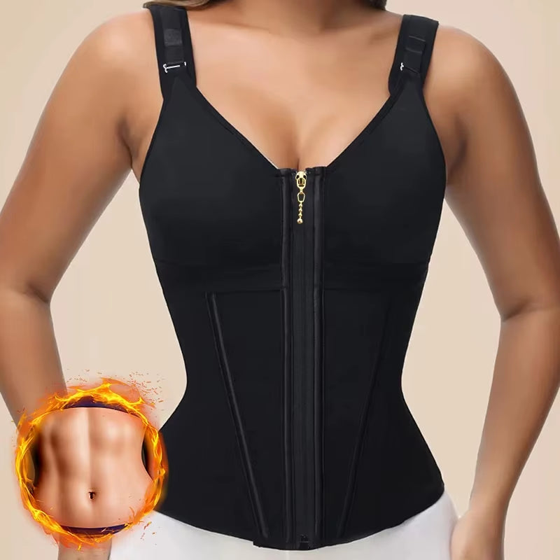 Shapewear Women Fajas Waist Trainer Tummy Control Vest Body Shaper 17 Steel Bones 3-Row Hooks Zipper Adjustable Strap